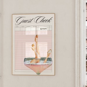 Guest Check Pink champagne wall art retro digital download trendy vintage prints girly bedroom apartment college dorm decor blush pink