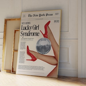 Lucky Girl Syndrome News Headline Print Trendy Newspaper Poster Bedroom Apartment Disco Retro Vintage Prints for Room Fashion Magazine Cover