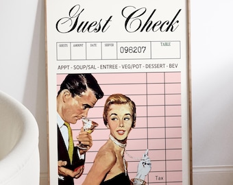 Trendy Guest Check Pink Retro Champagne Wall art Vintage Aesthetic Unique Digital Download Trendy Dorm Room prints girly apartment gift