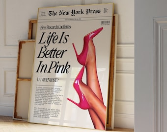 Retro Vintage Hot Pink Lover Wall Art Print Poster Aesthetic Decor Bedroom Apartment Trendy News headline Unique Prints Digital Download