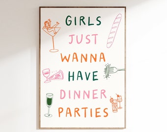 Comedor de moda Arte de pared Chicas quieren cenas Imprimir Girly Estética Decoración exposición cartel rosa apartamento cocina descarga instantánea