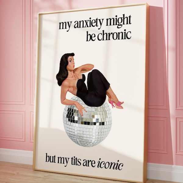 Retro Woman Funny Quote Social Anxiety Poster Trendy Vintage Girly Wall art Print aesthetic apartment decor 60s 70s digital download