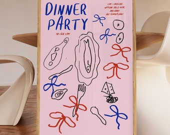 Arte de pared de comedor de moda Las chicas quieren cenas Impresión Póster de exposición de decoración estética femenina Apartamento rosa Cocina Descarga instantánea