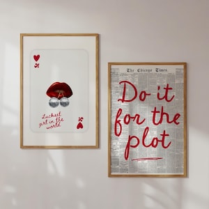 Red Lucky Girl Wall Duo Digital Download Prints Bedroom College Dorm Aesthetic Girl Room Trendy Girly Cute Retro Posters Coquette Apartment