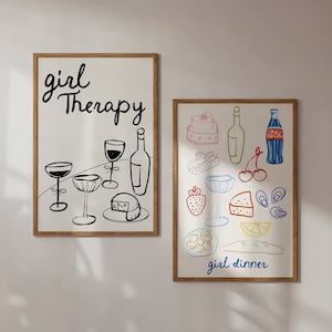 Trendy Dining Room Print Girl Dinner Therapy Wall Art Boho Coastal Aesthetic Decor exhibition poster Kitsch apartment kitchen download