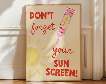 Funky Cute Doodle Wall Art bedroom bathroom Sunscreen Skincare Trendy Printable Digital Download Yellow Summery Poster Print for apartment