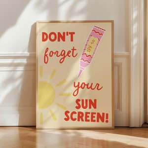 Funky Cute Doodle Wand Kunst Schlafzimmer Badezimmer Sonnencreme Hautpflege Trendige druckbare digitale Download gelb sommerliche Poster Druck für Wohnung