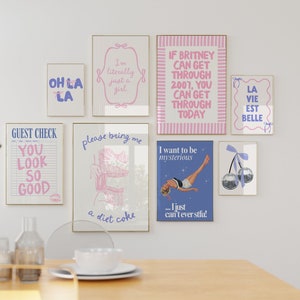 Pink and Blue Wall Gallery for Bedroom Apartment Trendy Retro Coquette Set of 8 Prints Digital Download Girls Room Decor College dorm art