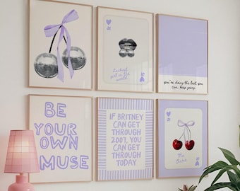 Pastel Purple Gallery Wall Art Set Digital Prints Teen Room Bedroom College Dorm Vintage Room Trendy Girly Retro Posters Lilac Aesthetic