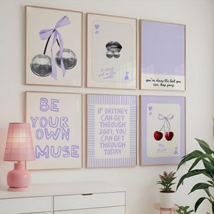 Pastel Purple Gallery Wall Art Set Digital Prints Teen Room Bedroom College Dorm Vintage Room Trendy Girly Retro Posters Lilac Aesthetic
