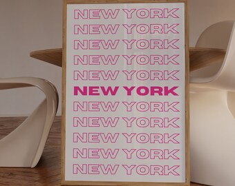 New York Hot Pink Wall Art Printable Instant Download Trendy Retro Poster for College Dorm Bedroom Aesthetic NYC Prints NY decor eclectic