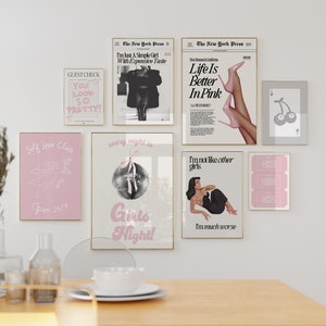 8 impressions murales girly grises et roses, affiches d'art vintage rétro, esthétique méchante, fille chaude, téléchargement numérique instantané preppy funky