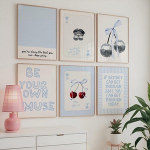 Pastel Baby Blue Gallery Wall Art Set Digital Prints Teen Room Bedroom College Dorm Vintage Room Trendy Girly Retro Posters Cute Aesthetic