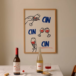 Cin Cin Wijn Muur Cocktail Prints Trendy Eetkamer Poster Drinken Afdrukbare Instant Download Bar Cart Art Funky Boho Eclectische Galerij