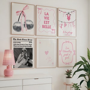 Rosa Kokette Wand Galerie Mädchen Raum Dekor Süß Girly Einzigartige Trendy Preppy Boho Print Set von 6 Poster für Schlafzimmer sofort digitaler Download