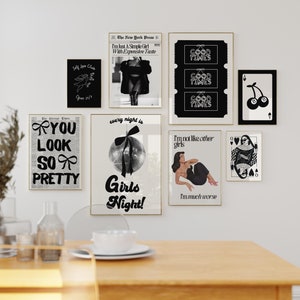 Black Trendy Wall Gallery for Bedroom Apartment Trendy Retro Coquette Set of 8 Prints Digital Download Girls Room Decor College dorm art