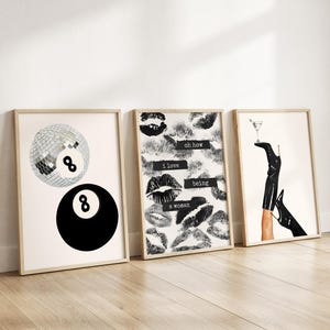 Black and White 8 Ball Print Set: Trendy Dorm Room Wall Art (Digital Download)
