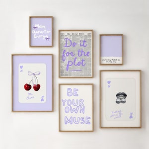 Pastel Purple Gallery Wall Art Set Digital Prints Bedroom College Dorm Vintage Room Trendy Girly Retro Posters Lilac Apartment Aesthetic