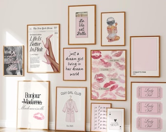 Pale Pink Wall Gallery Set of 12 Pastel Art Prints Coquette Vintage Cottagecore Girls Room Decor Dorm Decor Digital Posters for College Dorm
