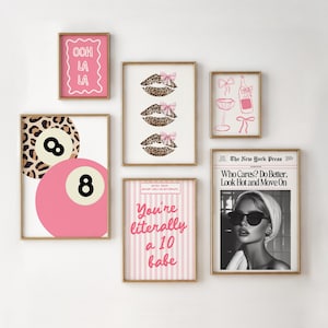 Trendy Blush Pink Set of 6 Wall Art Cheetah Print Cute Girly Posters for College Dorm Girl Apartment Retro Decor Vintage Digital Download