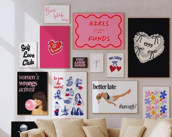 Trendy Wall Gallery VINTAGE BABE Retro Printable posters for girls bedroom college dorm apartment coquette preppy exhibition set of prints