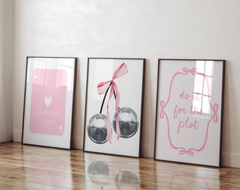 Conjunto de 3 impresiones de discoteca de coqueta rosa para la habitación Impresiones de arte digital de moda para el dormitorio Literalmente solo un trío de chicas imprimible decoración femenina