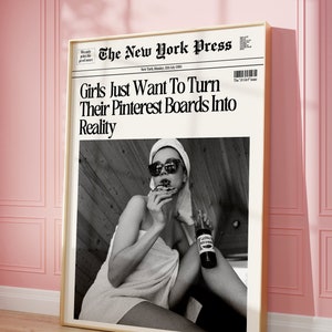 かわいいトレンディな新聞の見出しプリント 女の子が欲しがるポスター レトロ ヴィンテージ ガーリー 寝室 部屋 アパート用 装飾 デジタルダウンロード 即時