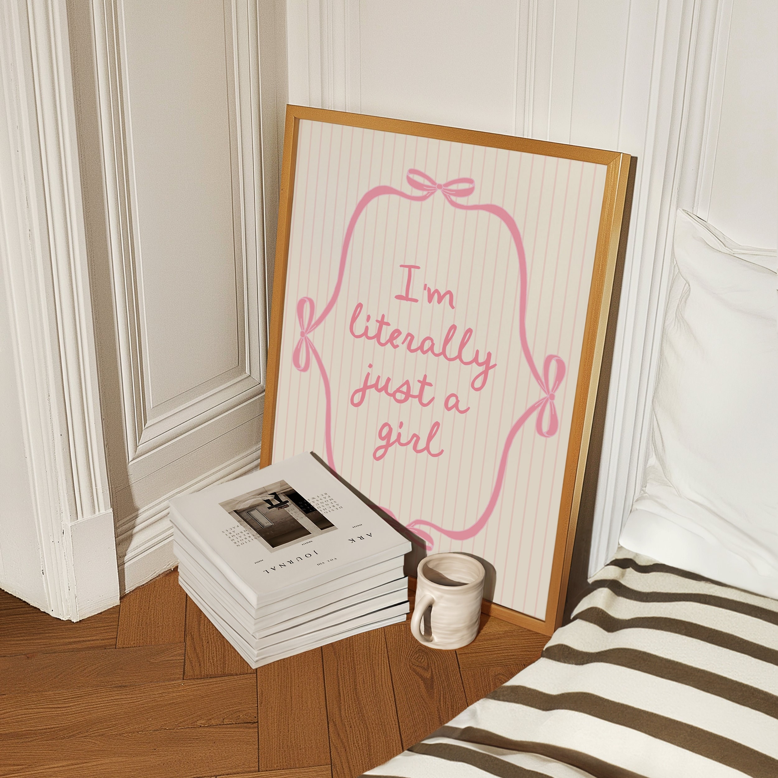 Just a Girl Wall Print Pink Bows Girly Bedroom Decor Art Coquette Poster Trendy Balletcore Romantic Retro Vintage Aesthetic Teen dorm prints