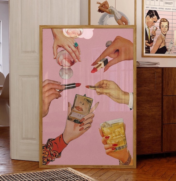 Retro Lipstick Print, Trendy Wall Art Poster, Pink Chic Fashion Icon Poster, Vintage Aesthetic Dorm Art | Instant Digital Download