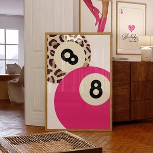 Set of 3 Pink Vintage Prints Leopard Cheetah Print 8 Ball Lucky Trendy ...