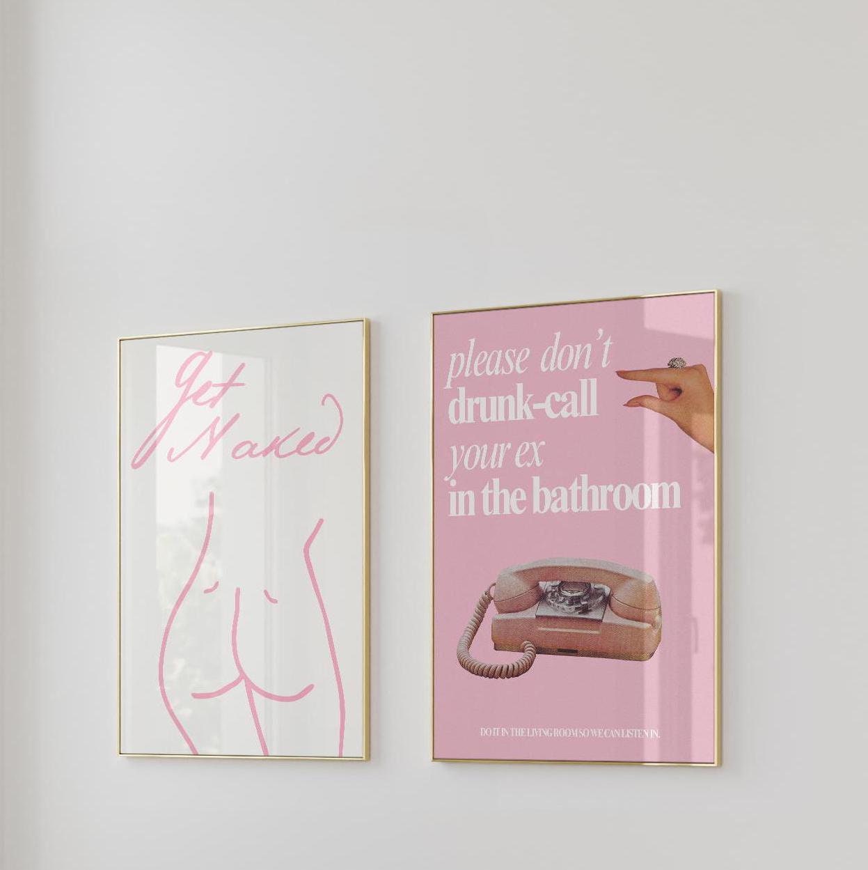 Bathroom art print DUO funny quote for college dorm apartment pink aesthetic poster instant digital download wall gallery girly posters