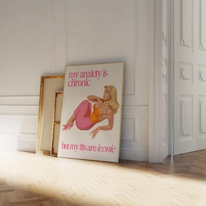 Mulher retro engraçado citação ansiedade social cartaz na moda dona de casa do vintage arte da parede impressão estética decoração do apartamento 60s 70s download digital imagem 3