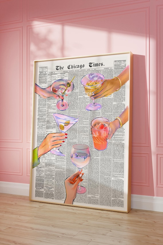 Retro Cocktail Bar Cart Print: Vintage Happy Hour Art (Digital Download)