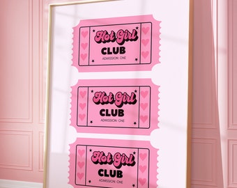 Hot Girl Club arte de pared imprimible descarga digital instantánea cartel estético dormitorio universitario carteles decoración de la habitación de moda