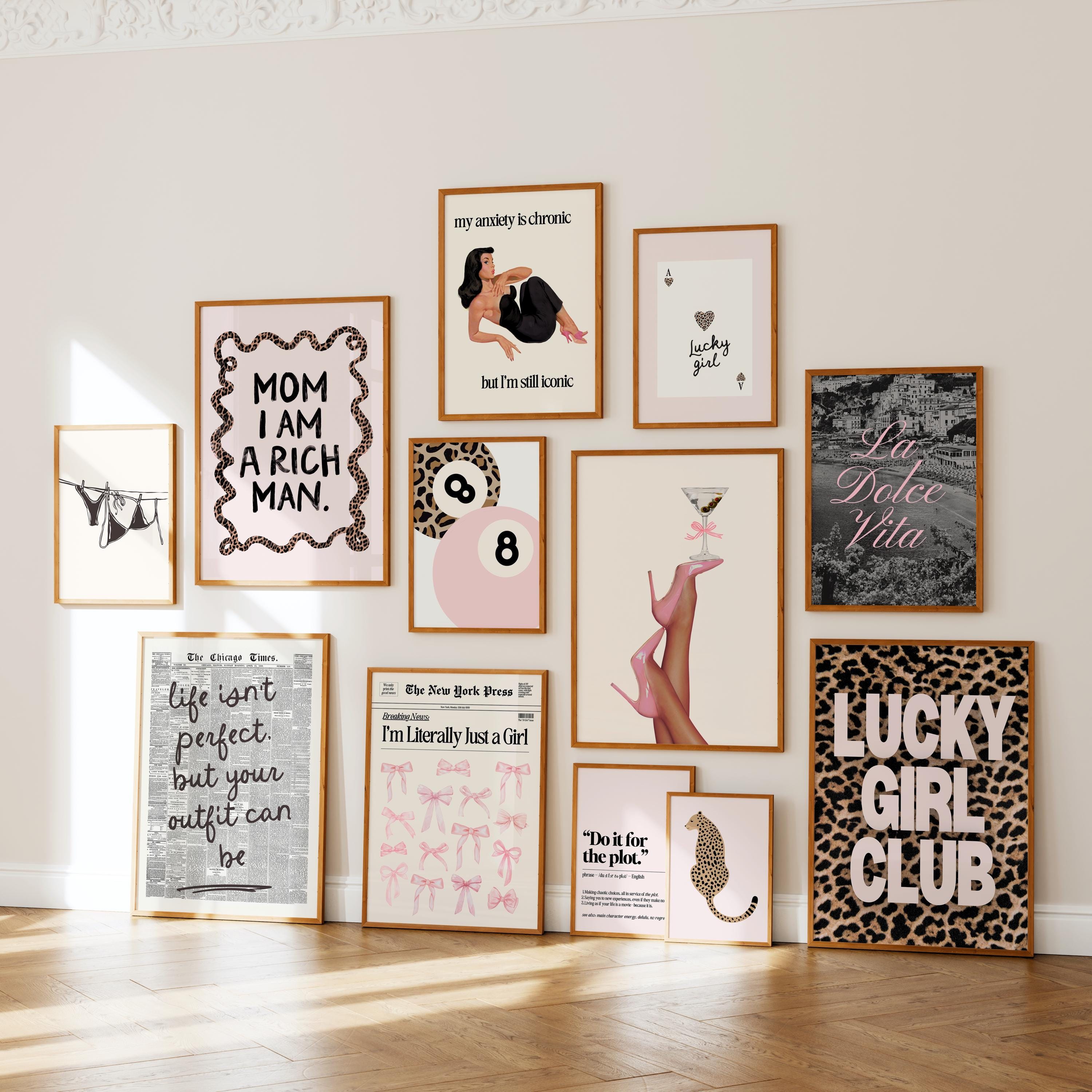 Cheetah Wall Art Set of 12 Pastel Pink Leopard Print Cute Girly Posters for College Dorm Girl Apartment Retro Decor Vintage Digital Download