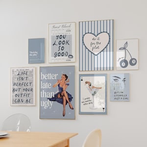 Blue Retro Gallery Wall Art Set: Trendy Girly Prints (Digital Download)