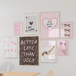 Cheetah Wall Art Set of 8 Pastel Pink Leopard Print Cute Girly Posters for College Dorm Girl Apartment Retro Decor Vintage Digital Download