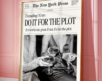 Retro Newspaper Print: College Dorm Bar Cart Decor (Digital Download)