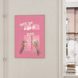 Pink bar cart art instant digital download printable poster cocktail lounge college dorm party preppy trendy aesthetic print apartment decor