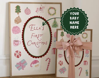 Baby's First Christmas Decor Gift, Custom Name Print (Digital Download Poster)