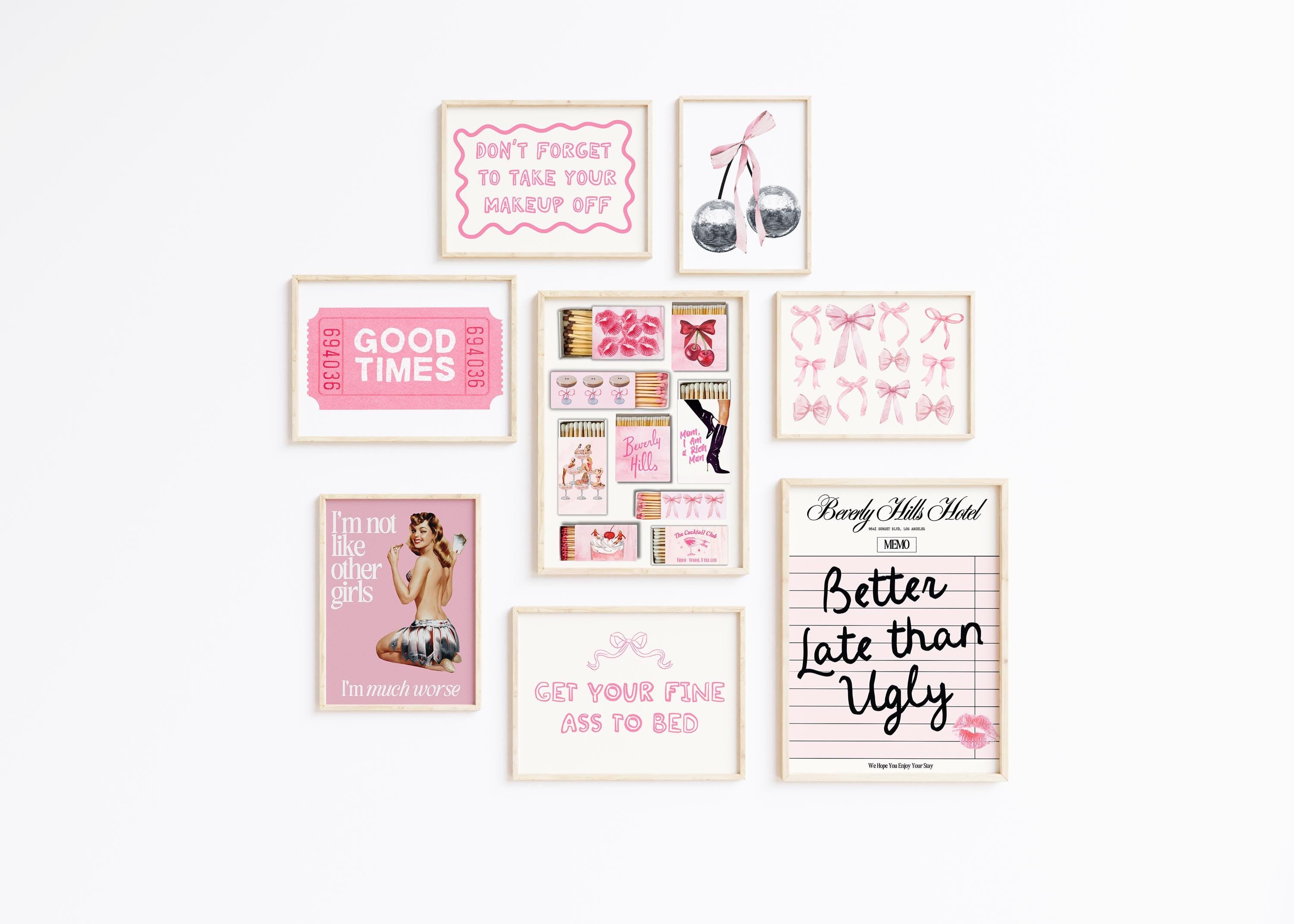 Pink Gallery Wall Set Digital Download 8 Prints Bedroom College Dorm Aesthetic Girl Room Trendy Girly Cute Retro Posters Coquette Apartment