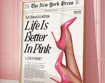 Retro Vintage Pink Lover News Wall Art Print Poster Aesthetic Decor Bedroom Apartment Trendy News headline Unique Prints Digital Download