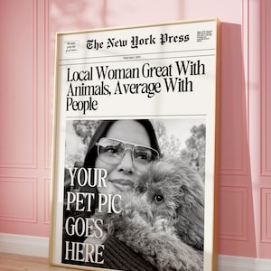 CUSTOM Newspaper Print Dog Lover Cat Lover Gift Pet Personalized Present for Daughter Friend Wife Digital Download Prints Wall Art Printable