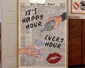 Retro Cocktail Print: Happy Hour Bar Cart Art (Digital Download