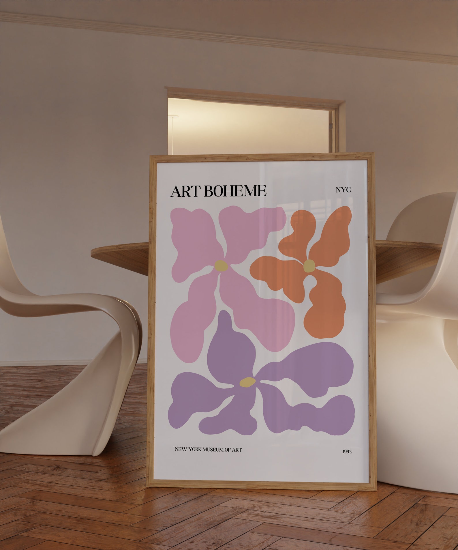 Floral Abstract Boho Wall Print Purple Pastel Orange Flower Market ...