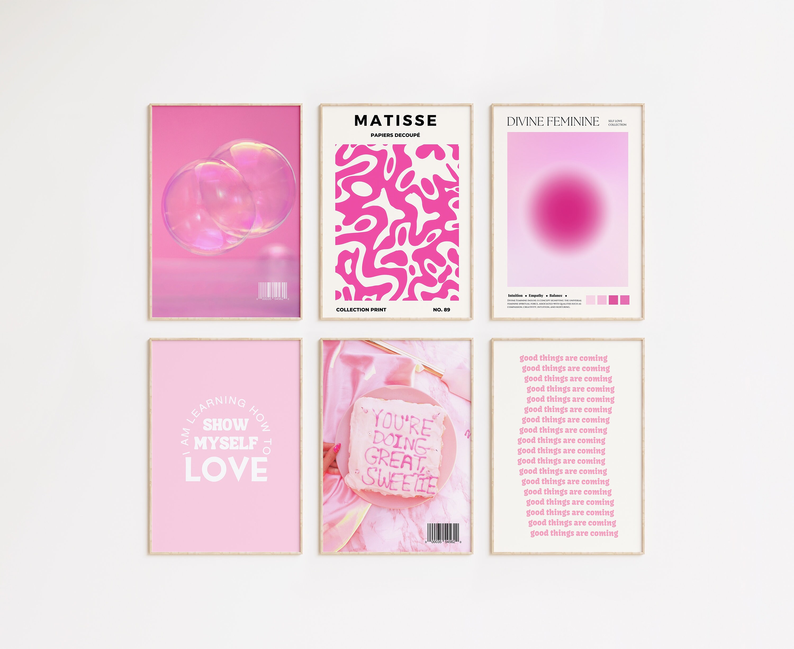6 Pink Aesthetic Wall Art Posters Instant Download Printable Etsy