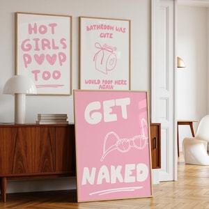 Conjunto de 3 pôsteres de arte de parede para banheiro rosa, fofos e femininos, para banheiro, chuveiro, dormitório universitário, pôsteres para impressão, DOWNLOAD DIGITAL INSTANTÂNEO