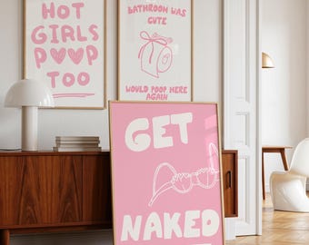 Conjunto de láminas rosas para baño: Decoración para dormitorio femenino (Descarga digital)