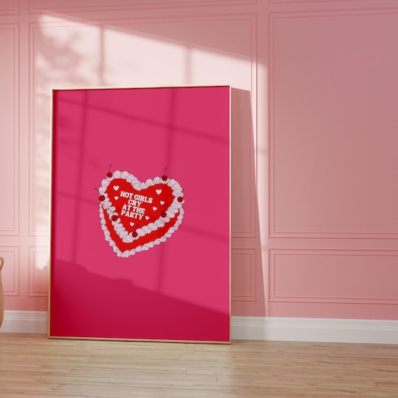 Eclectic Wall Art Hot Pink Wall Art Retro Heart Print Hot Girl Wall Art Pink Bedroom Wall Art Funky wall prints  college trendy wall art