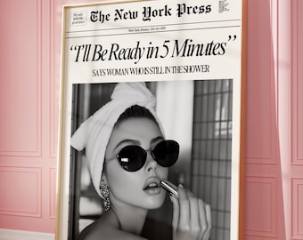 Newspaper Print Wall Art College Dorm Retro Newspaper Headline, Better Late Than Ugly Poster, Bathroom Decor, Decor Print | Instant Download